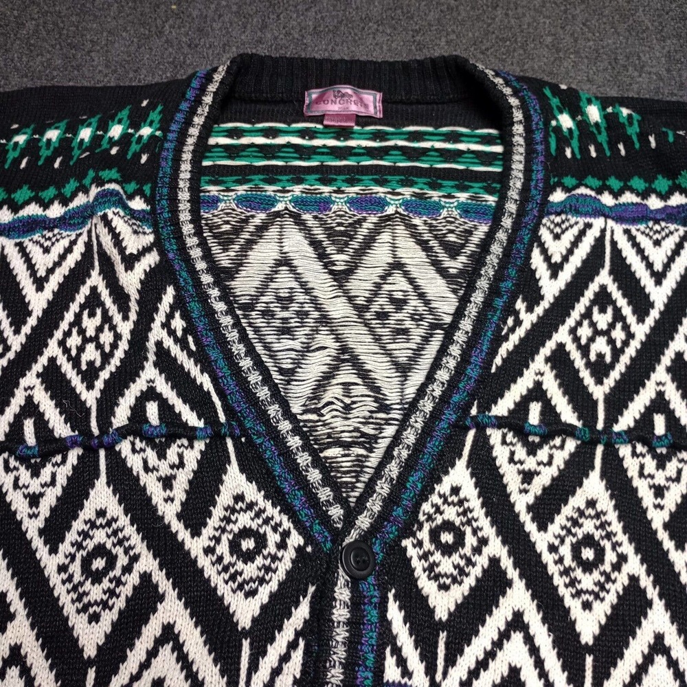Vintage CONCRETE MIX Cardigan Sweater Adult Large Fair Isle Deep Plunge V Neck - Picture 2 of 6